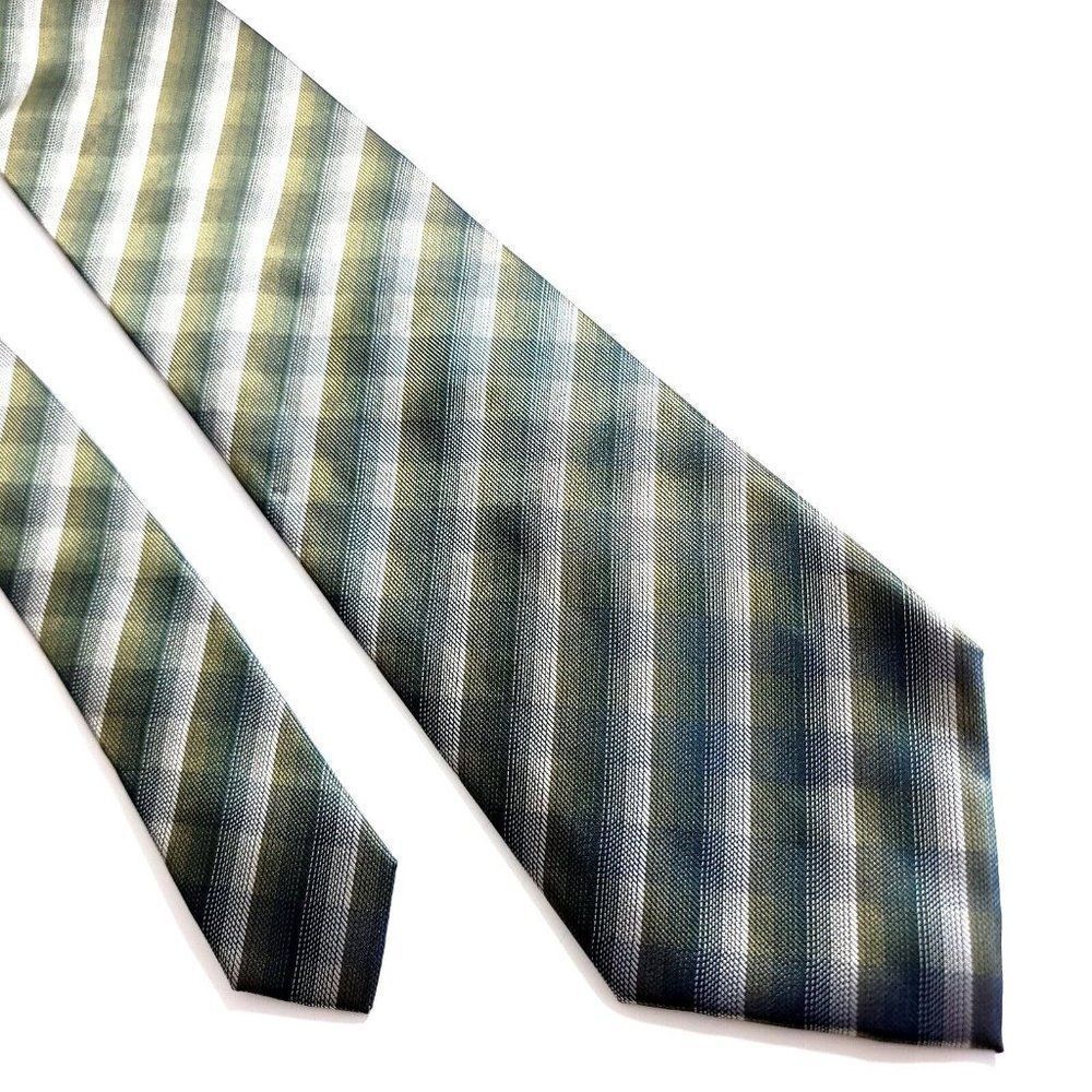 Van Heusen Green Tan Polyester Plaid Tie